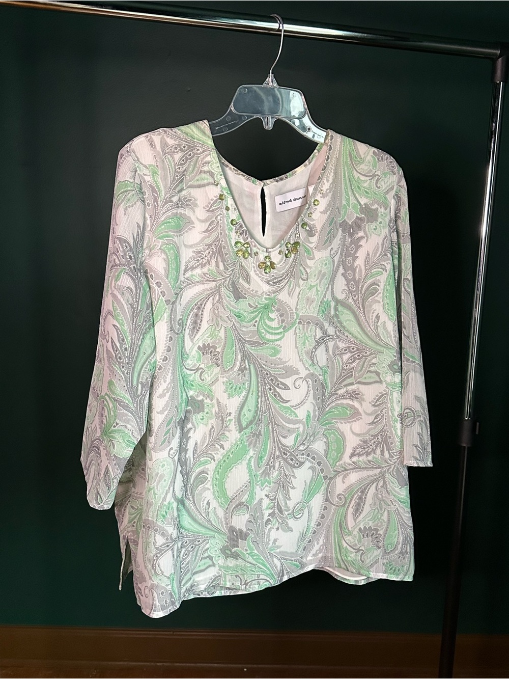 Alfred Dunner Mint Green and Light Gray Paisley Blouse
